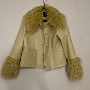 Mongolian Fur Trim Faux Leather Jacket